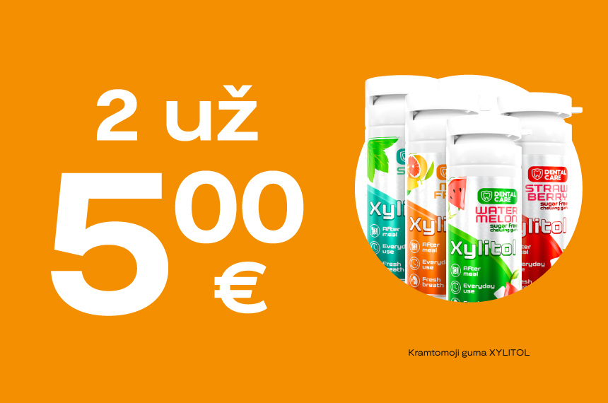 Kramtomoji guma XYLITOL 2 už 5 Eur!